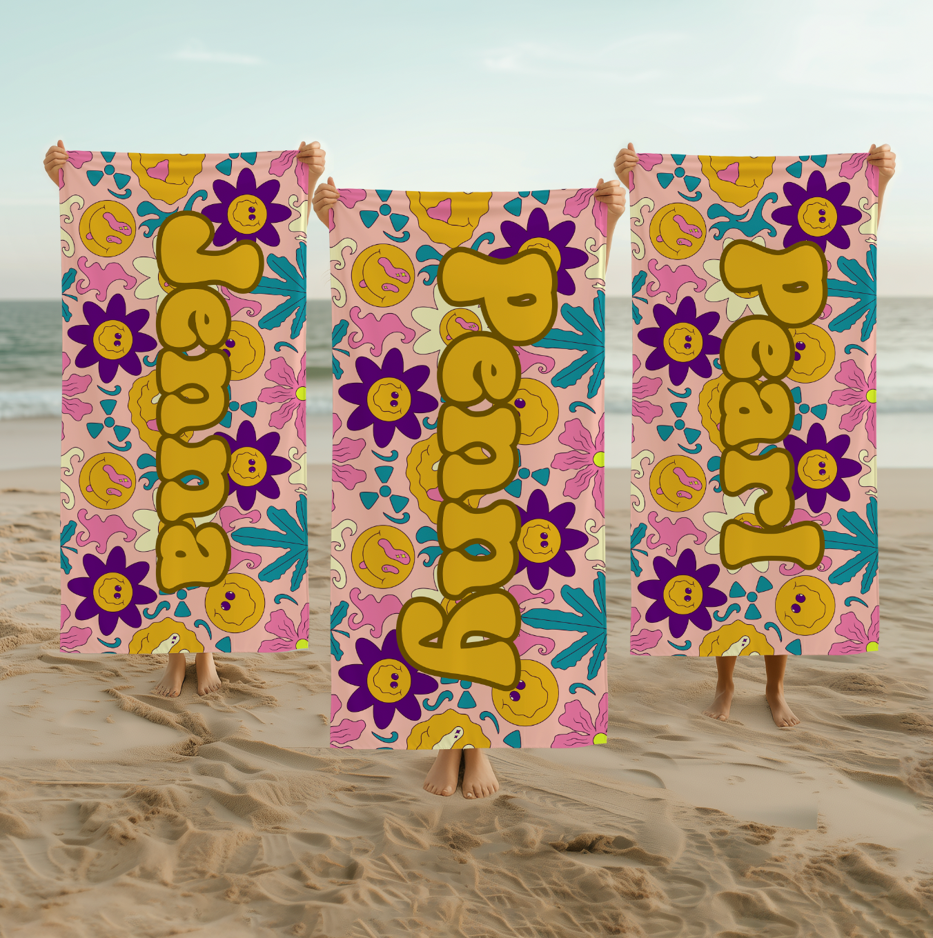 Trippy Smiles Custom Name Towel T19